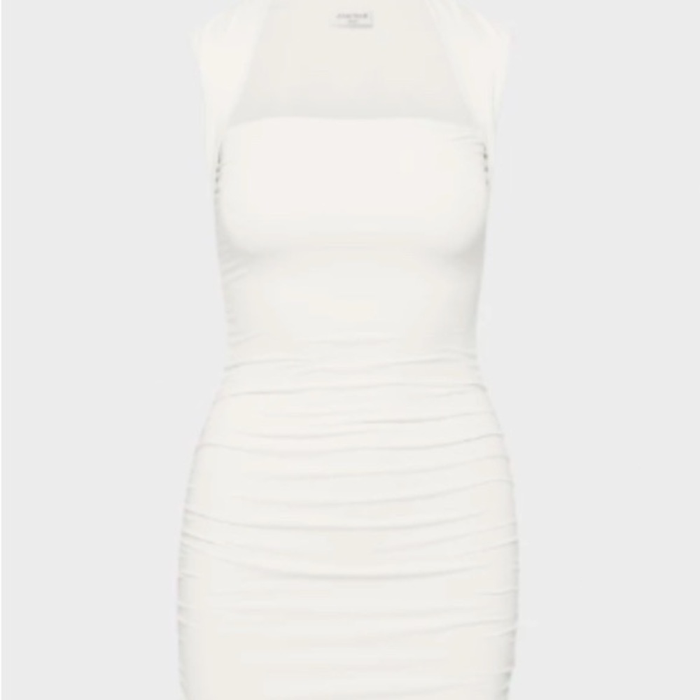 Aritzia White Ruched Mini Dress